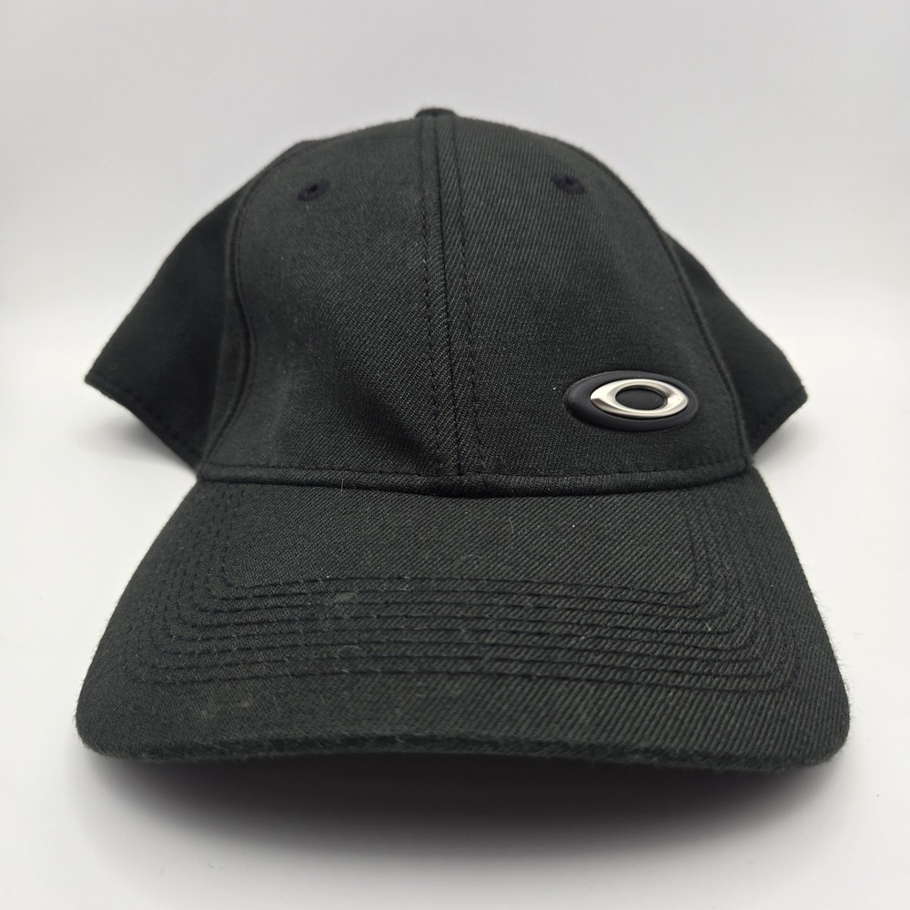 Y2K Oakley Tektflex Black Stretch Fit Hat Ellipse Logo Baseball Cap Mens OSFM